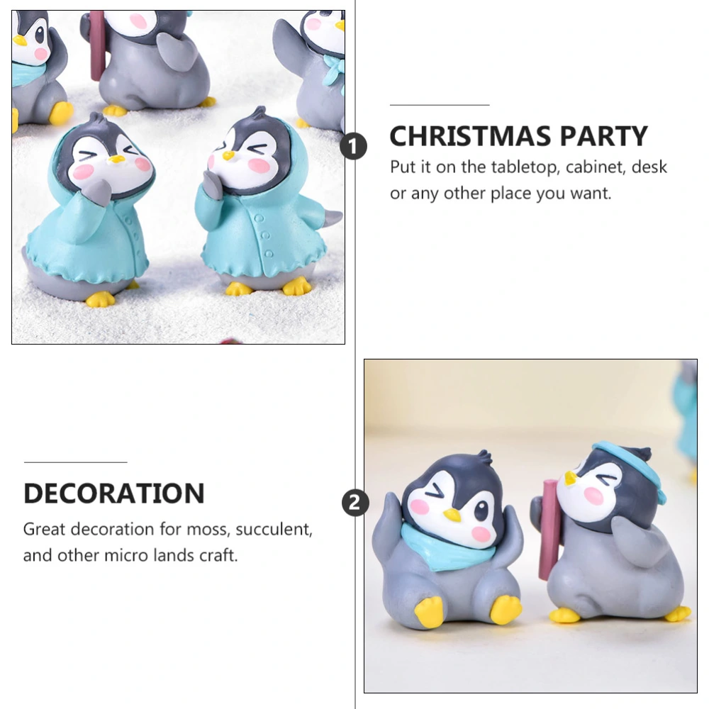 6pcs Christmas Miniature Penguin Micro Christmas Adornment Desktop Decoration