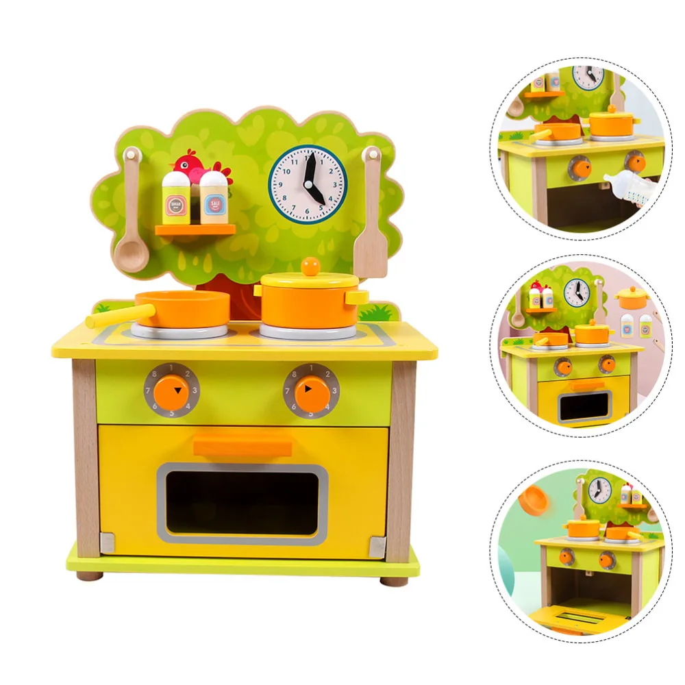 1Set Simulated Kitchen Appliance Toy Wooden Cooking Model Play House Toy Green