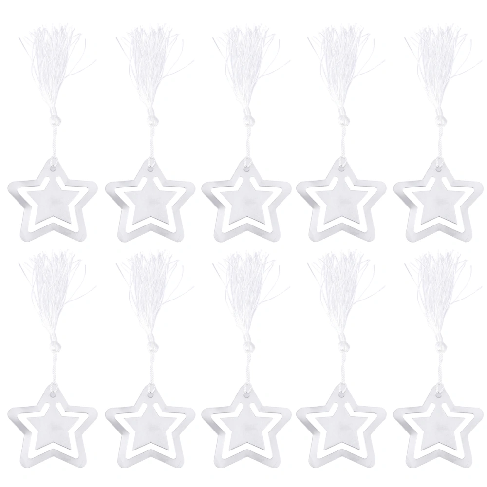 10pcs Stainless Steel Page Marker Star Shaped Bookmark with Tassel Graduation Gifts (Silver)