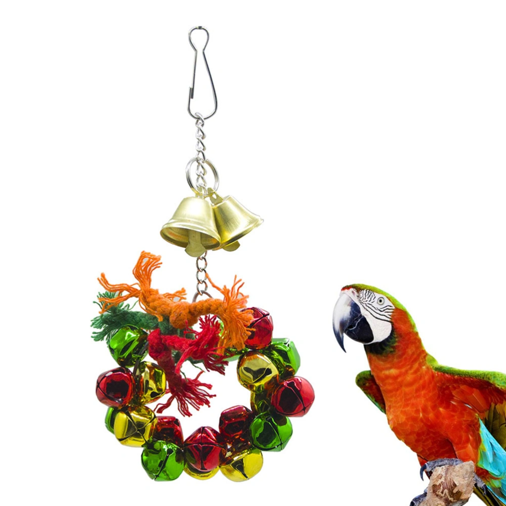 Parrot Bell Wreath Hanging Bell Ring Toy Christmas Birds Chewing Toy Cage Decor