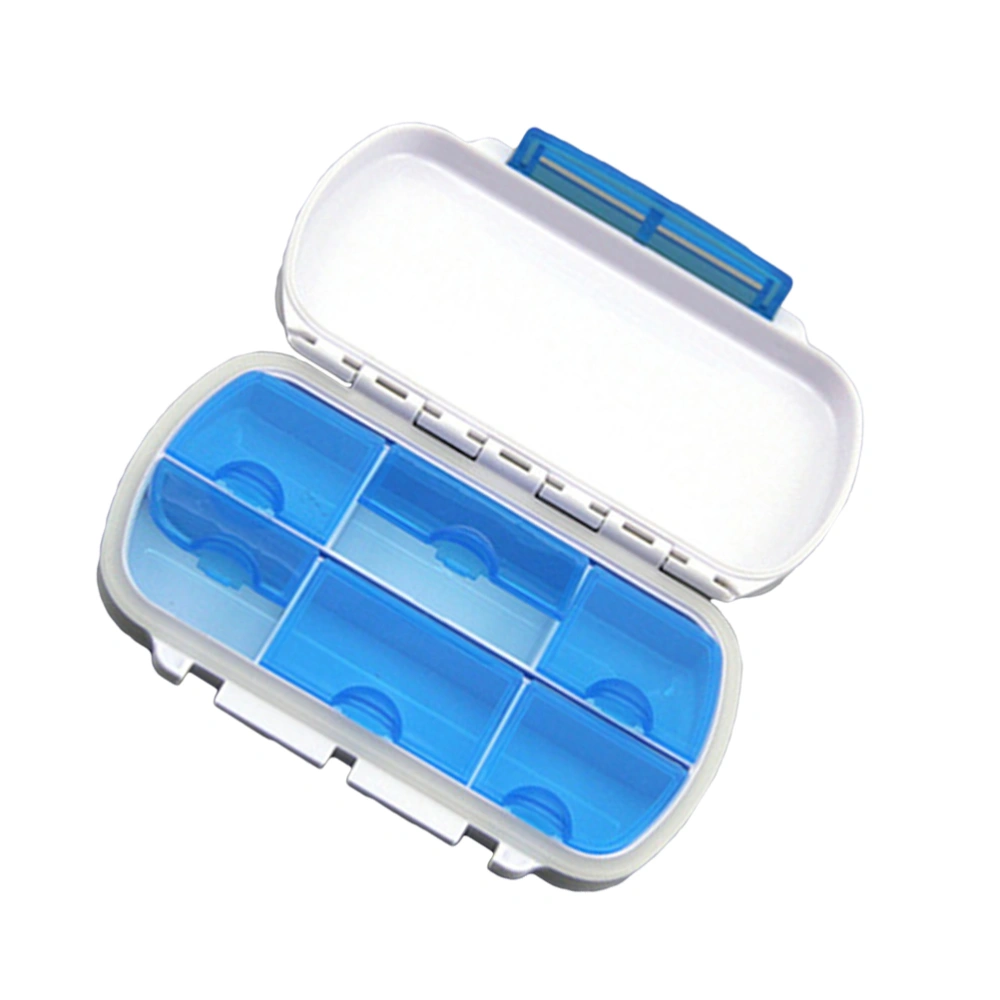 6 Compartments Portable Travel Pill Box Plastic Medicine Pills Storage Holder Container Nail Decorations Organizer Case Box (Blue)