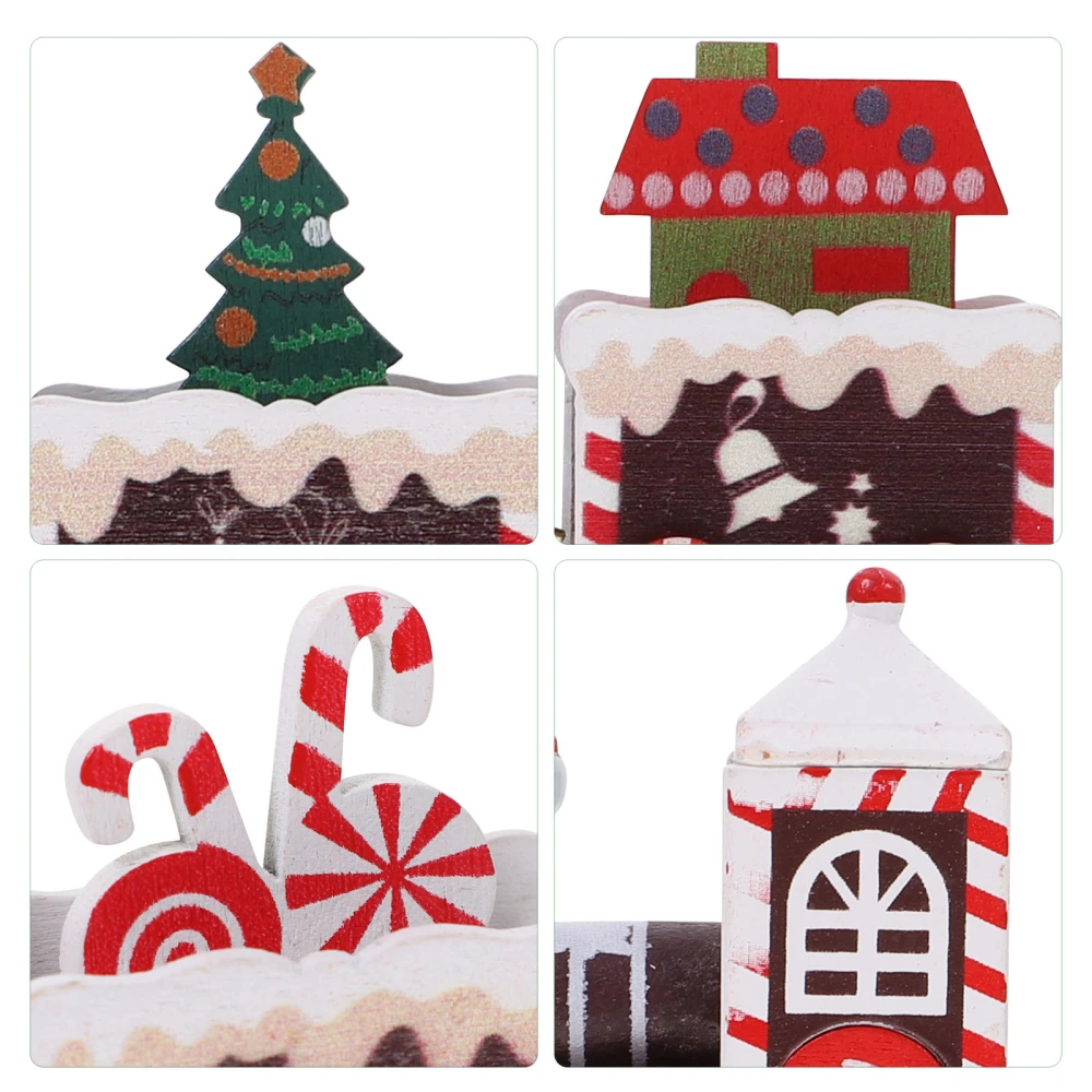 Xmas Desktop Train Ornament Wooden Train Decoration Table Festival Centerpiece