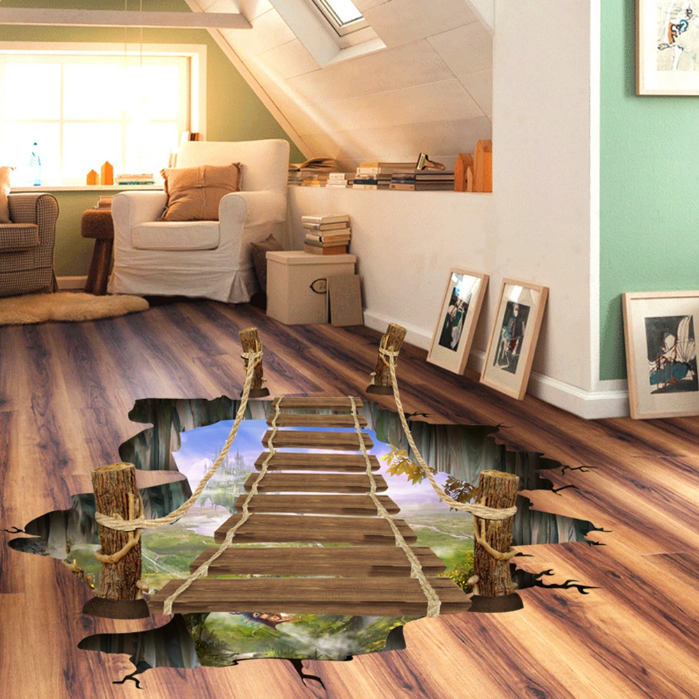 3D Drawbridge Floor Stickers Wall Sticker Wooden Bridge Home Decor Vinyl Wall Decals