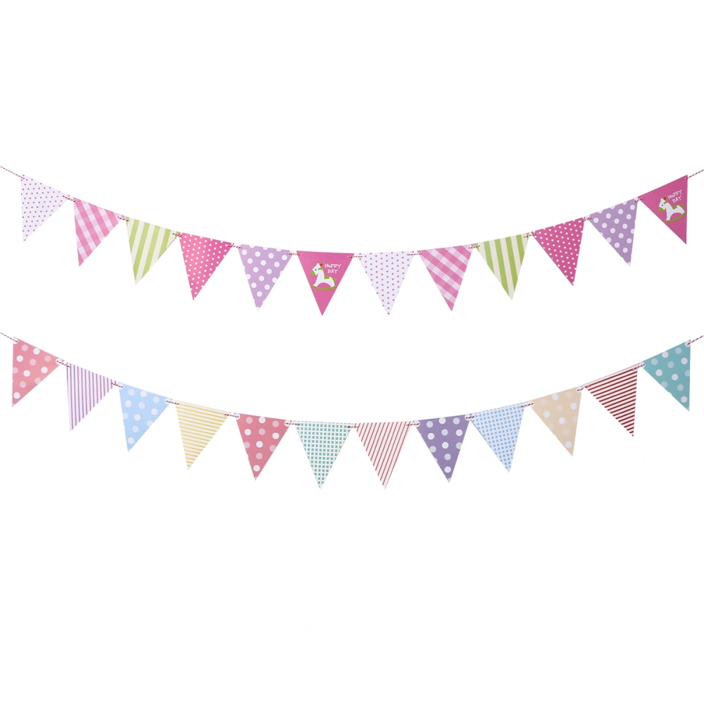 2pcs Triangle Bunting Banner Decorative Banner Pennant Burgee Pull Flag Party Supplies for Festival Birthday (Big Dot + Annatto Horse)