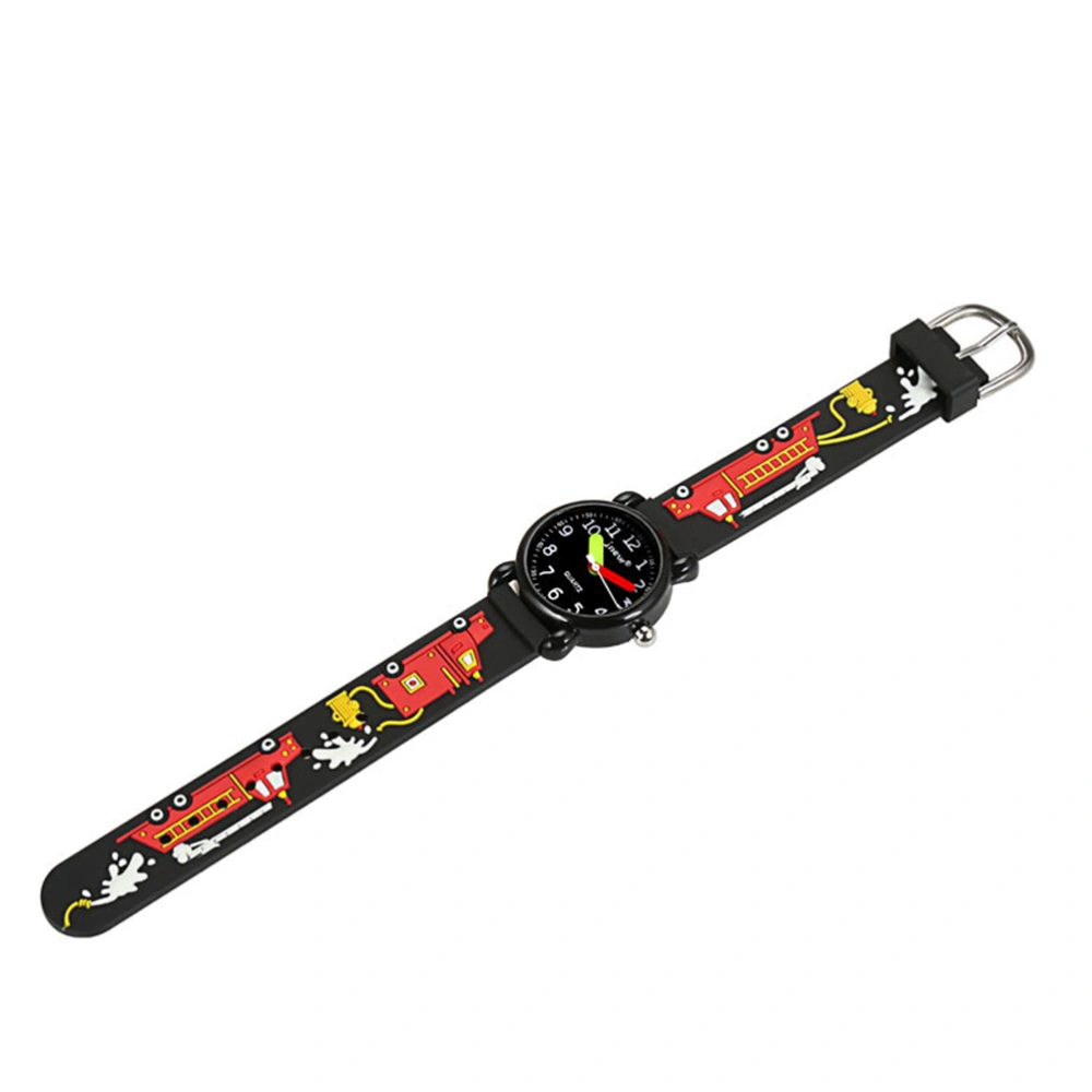 Kid's Watch 3D Cartoon Pattern Silicone Band Waterproof Quartz Wristwatch Gift Kids Children Boys Girls (Fire Truck, Black)