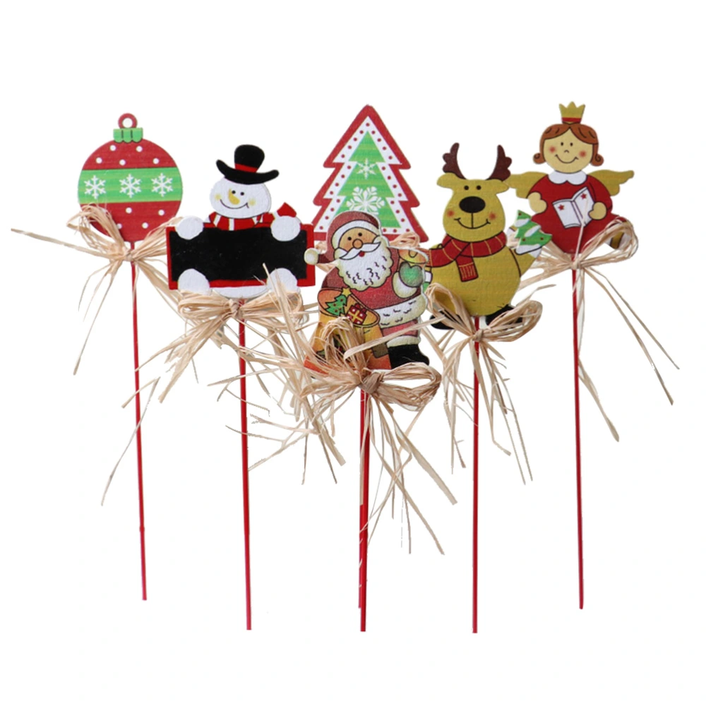 6pcs Christmas Decorative Sticks Cake Toppers Lovely Cake Picks Ornament Party Supplies