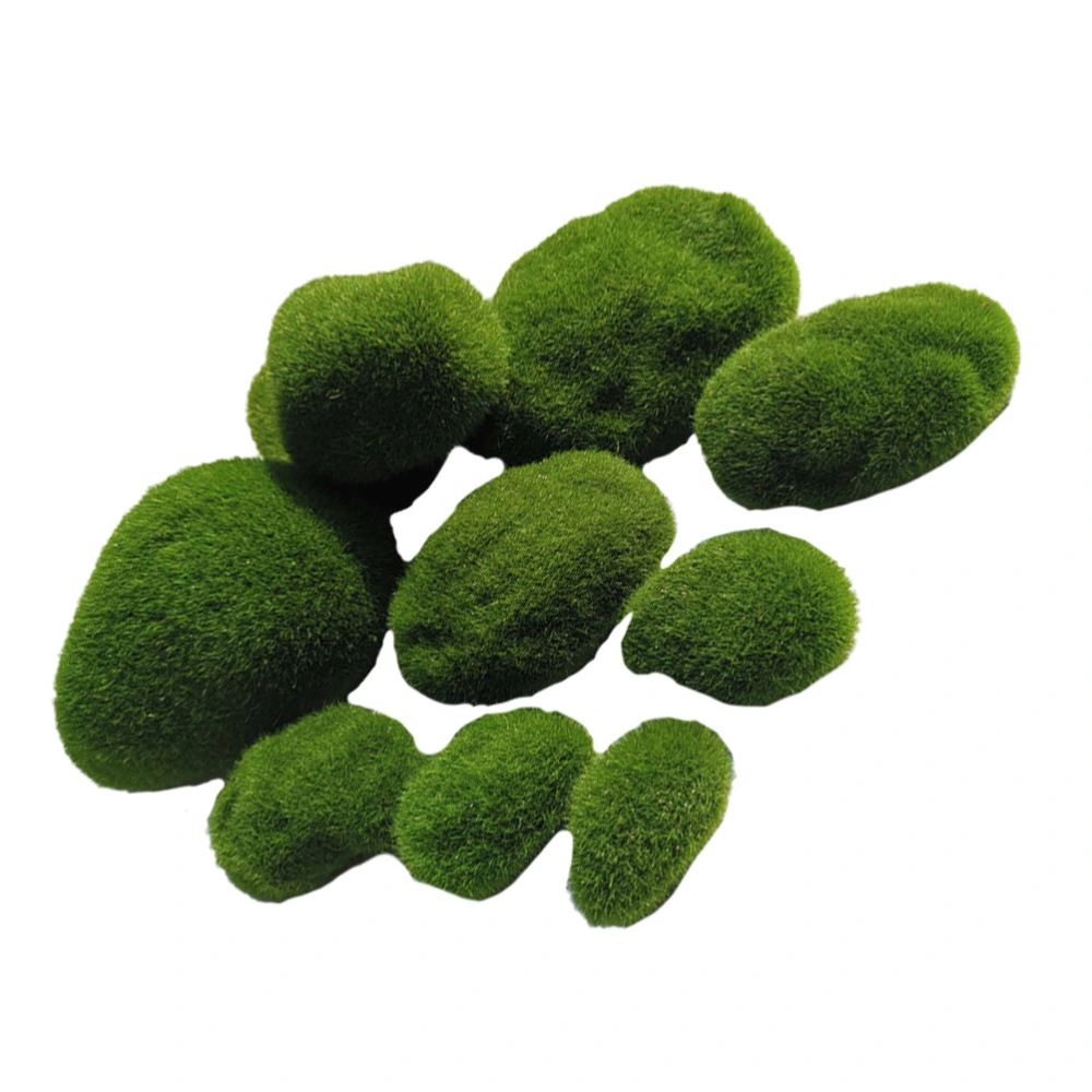 10Pcs Microlandscape Mossy Stone Decorative Artificial Moss Stone Ornament Green