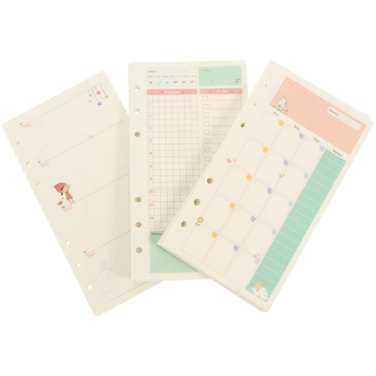 3Pcs Planner Papers Loose Leaf Papers Useful Punched Filler Papers for Home School