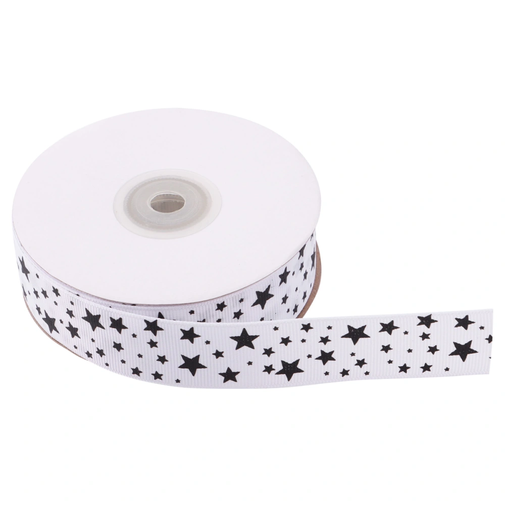 Handmade Ribbed Band Colourful Ribbon Star Printed Ribbon DIY Ribbon for Headwear Cake Flowers Gift (White 2.5cm width, 22m length)