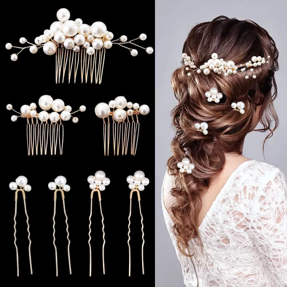 7pcs Bride Hair Accessories Bridal Hair Pieces Pearl Hair Combs Wedding Hairpins for Women Girls