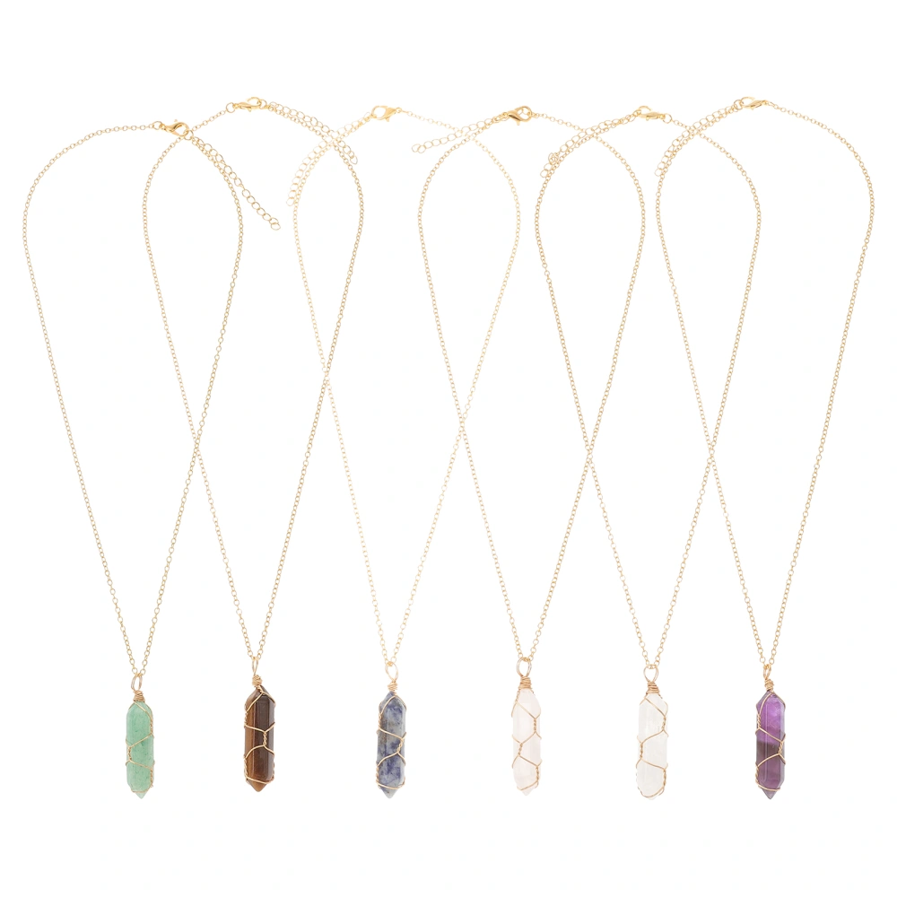 6Pcs Wire Wrapped Crystal Necklace Crystal Stone Necklaces Women Gemstone Neck Jewelry