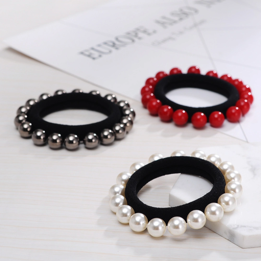 15pcs Handmade Pearl Head Rope Full Circle Pearl Hair Ties Seamless Hair Ring Accessories