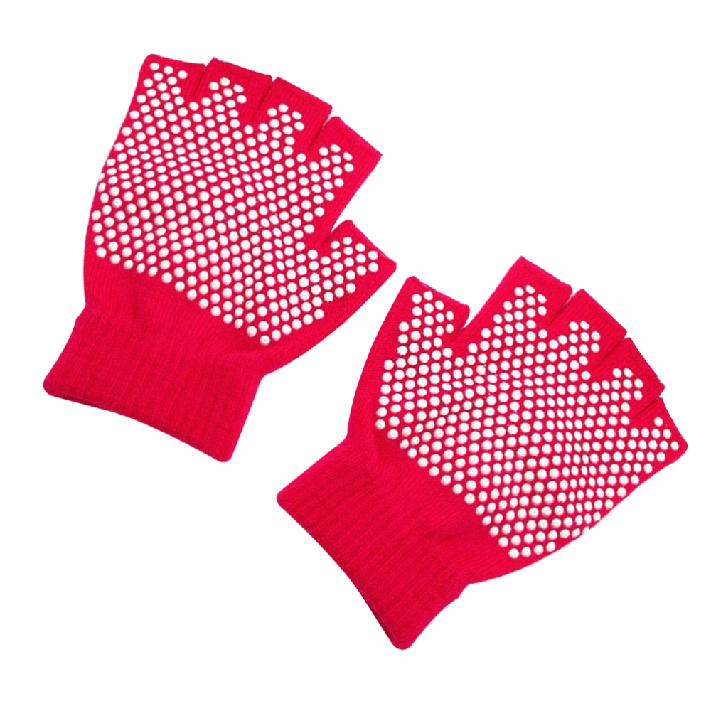 Non-slip Workout Gloves Half Finger Cotton Gloves Machine Comfortable Knitted Gloves for Yoga Sports(Rosy)