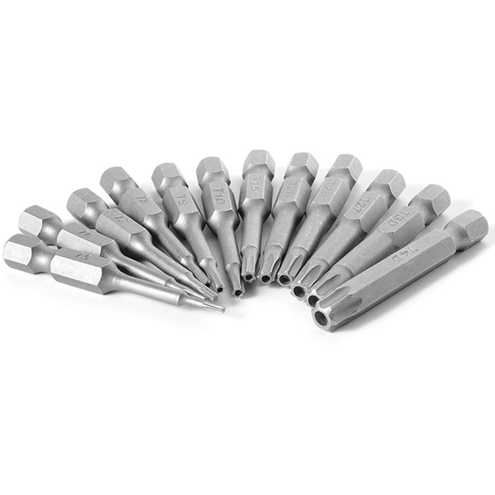 12pcs Torx Head Hollow Plum Screwdriver Bit Hex Handle Batch Head Electric Batch Head Screw Driver Set (Silver)