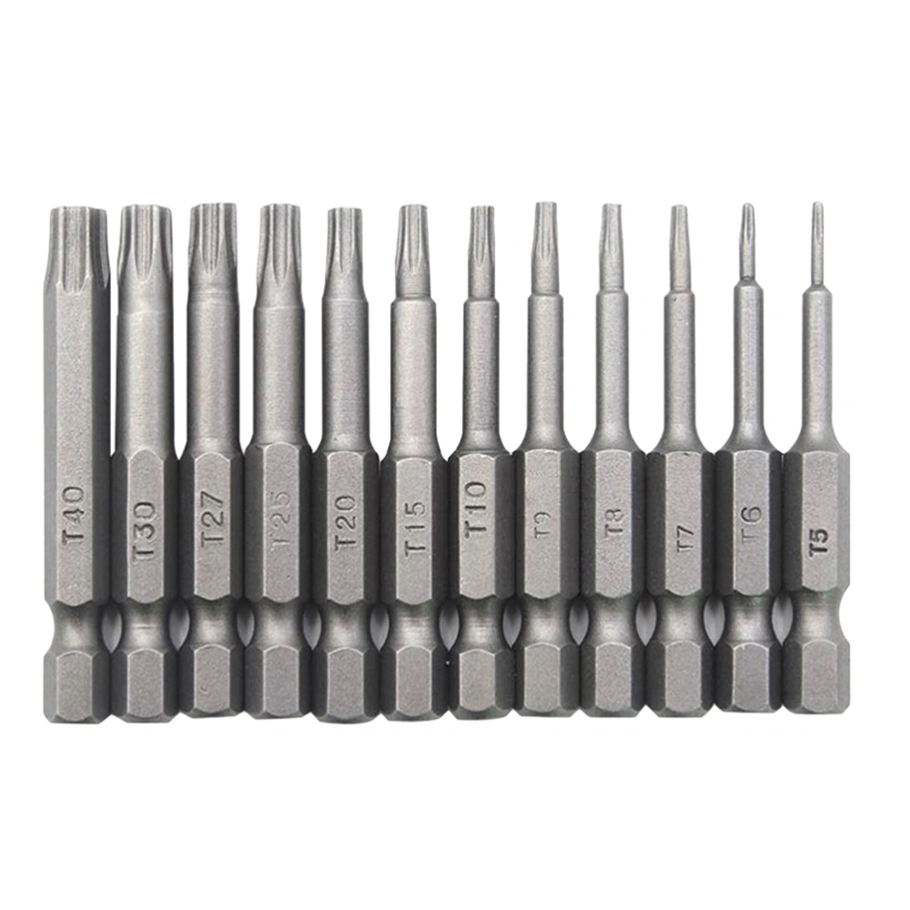 12pcs Torx Head Hollow Plum Screwdriver Bit Hex Handle Batch Head Electric Batch Head Screw Driver Set (Silver)