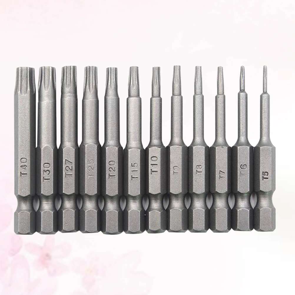12pcs Torx Head Hollow Plum Screwdriver Bit Hex Handle Batch Head Electric Batch Head Screw Driver Set (Silver)