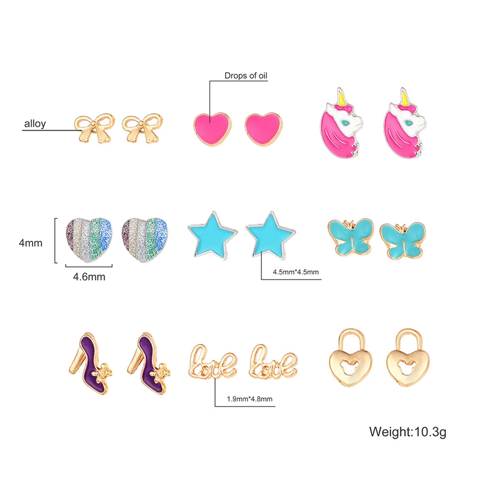 9 Pairs Stud Earrings Colorful Women Men Earring Jewelry Set