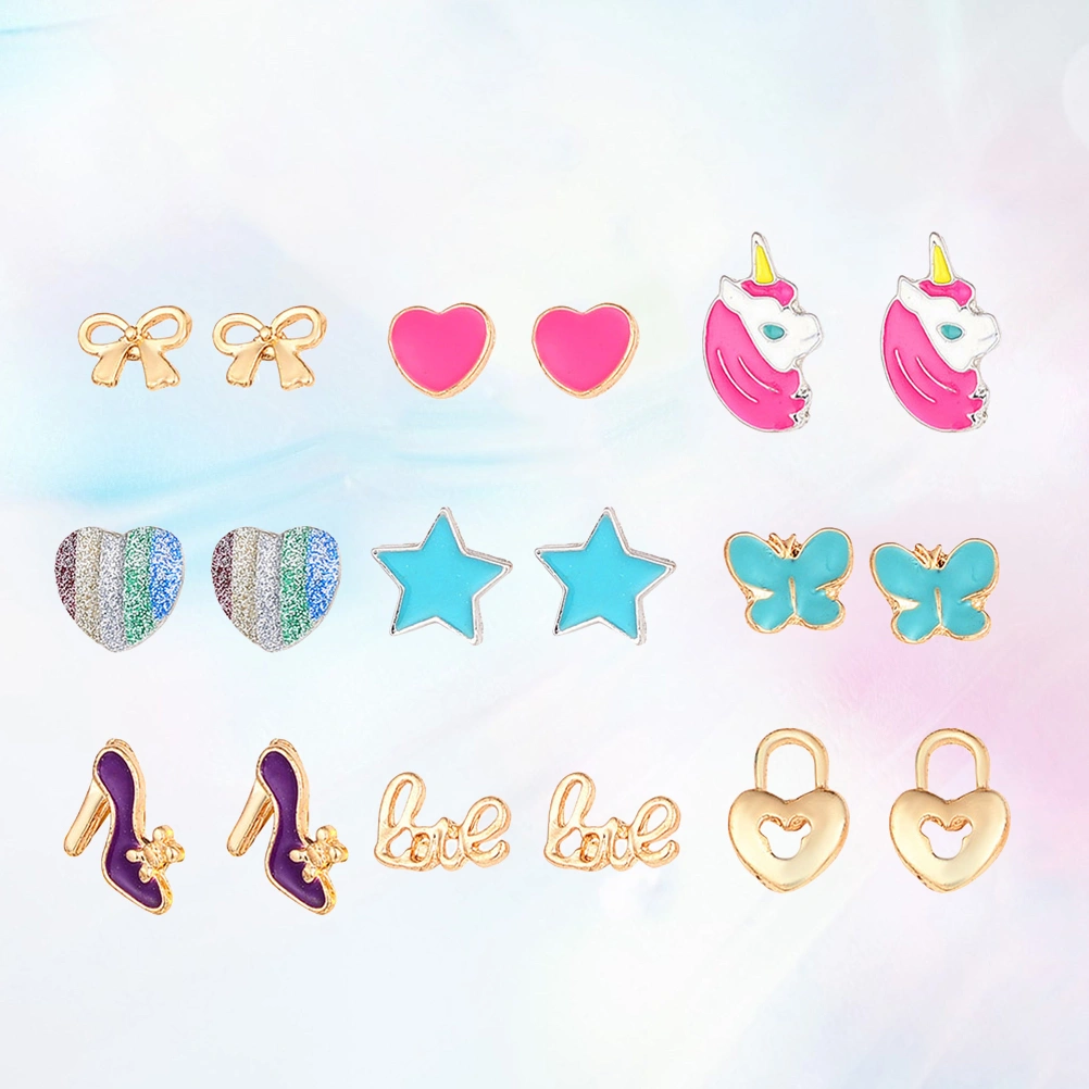 9 Pairs Stud Earrings Colorful Women Men Earring Jewelry Set