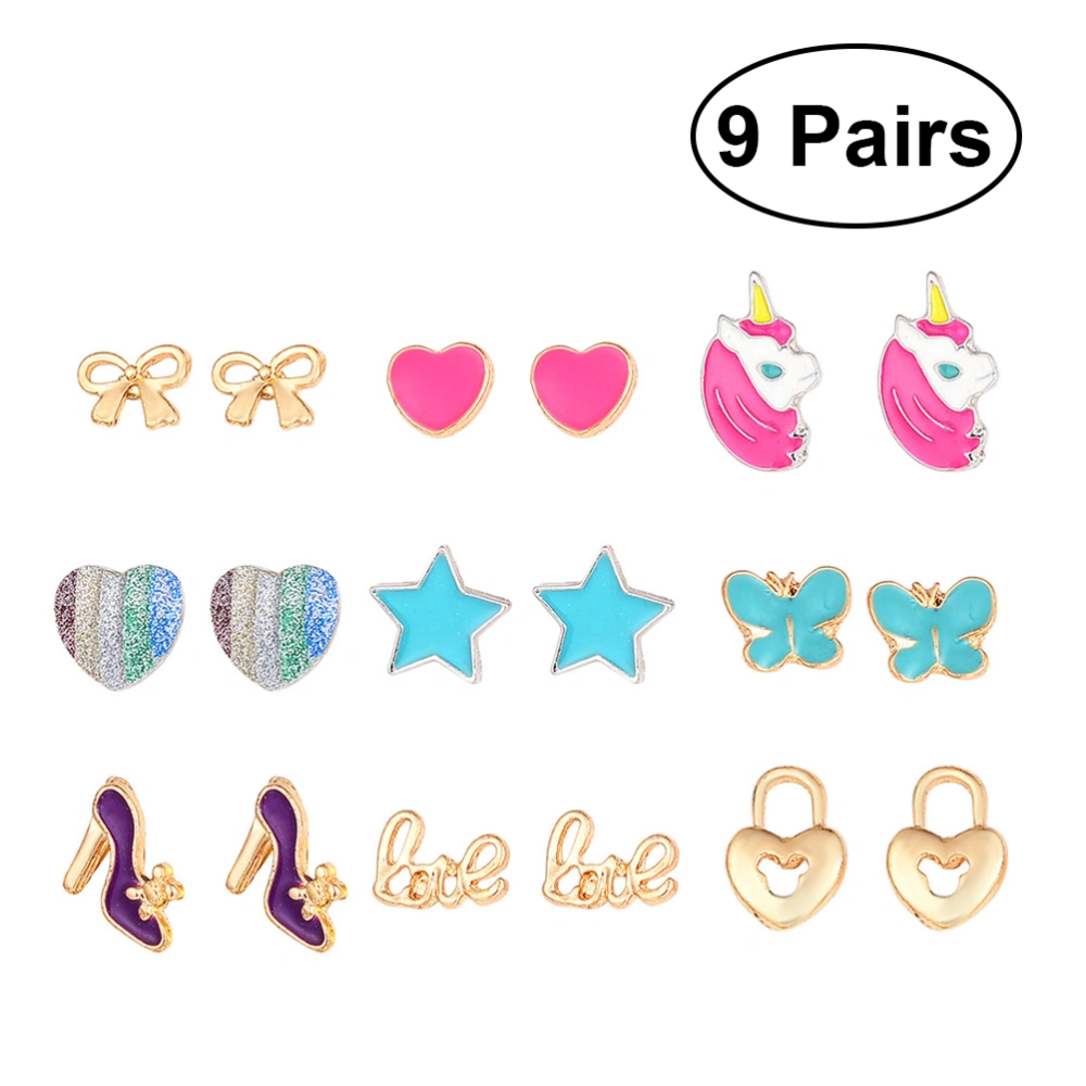 9 Pairs Stud Earrings Colorful Women Men Earring Jewelry Set