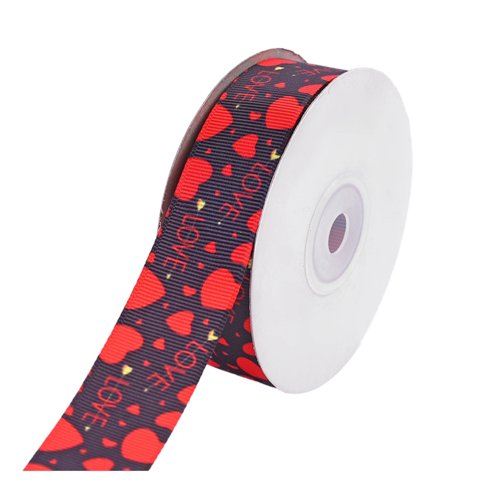 1 Roll Gift Packing Strip Valentine Day Alphabet Printed Ribbon Polyester Silk Ribbon Heart-shaped Printed Ribbed Band Creative DIY Gift Wrapping Ribbon for Home Bar Hotel Mall Decor Style 7