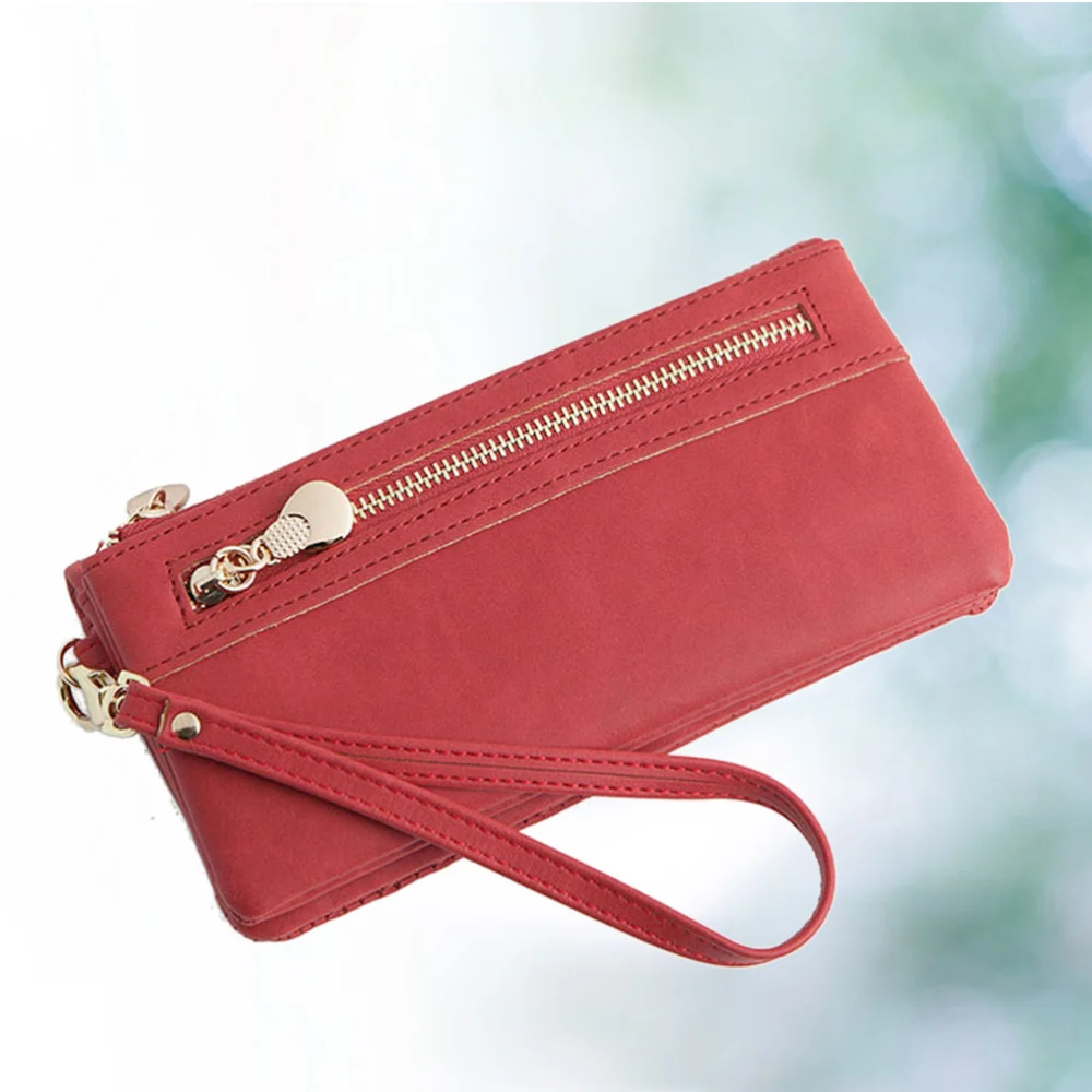 Woman Long PU Wallet Storage Handbag Wallet for Lady Woman Female (Red)