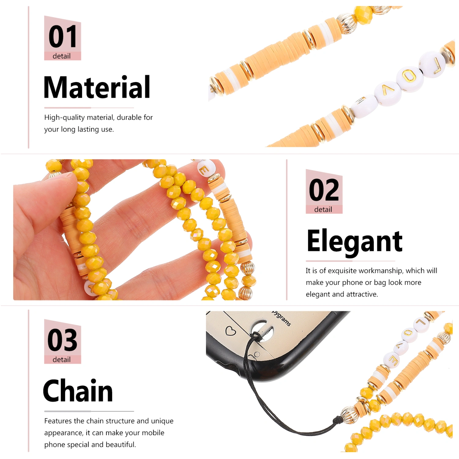 DIY Crystal Beaded Mobile Phone Pendant Alphabet Pottery Mobile Phone Chain