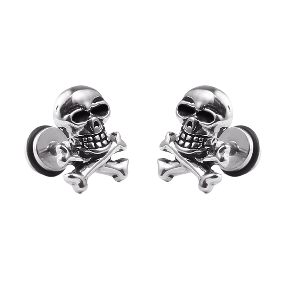 1Pc Titanium Steel Creative Skull Ear Stud Fashion Earrings Personality Ear Jewelry for Man Woman (Single One)