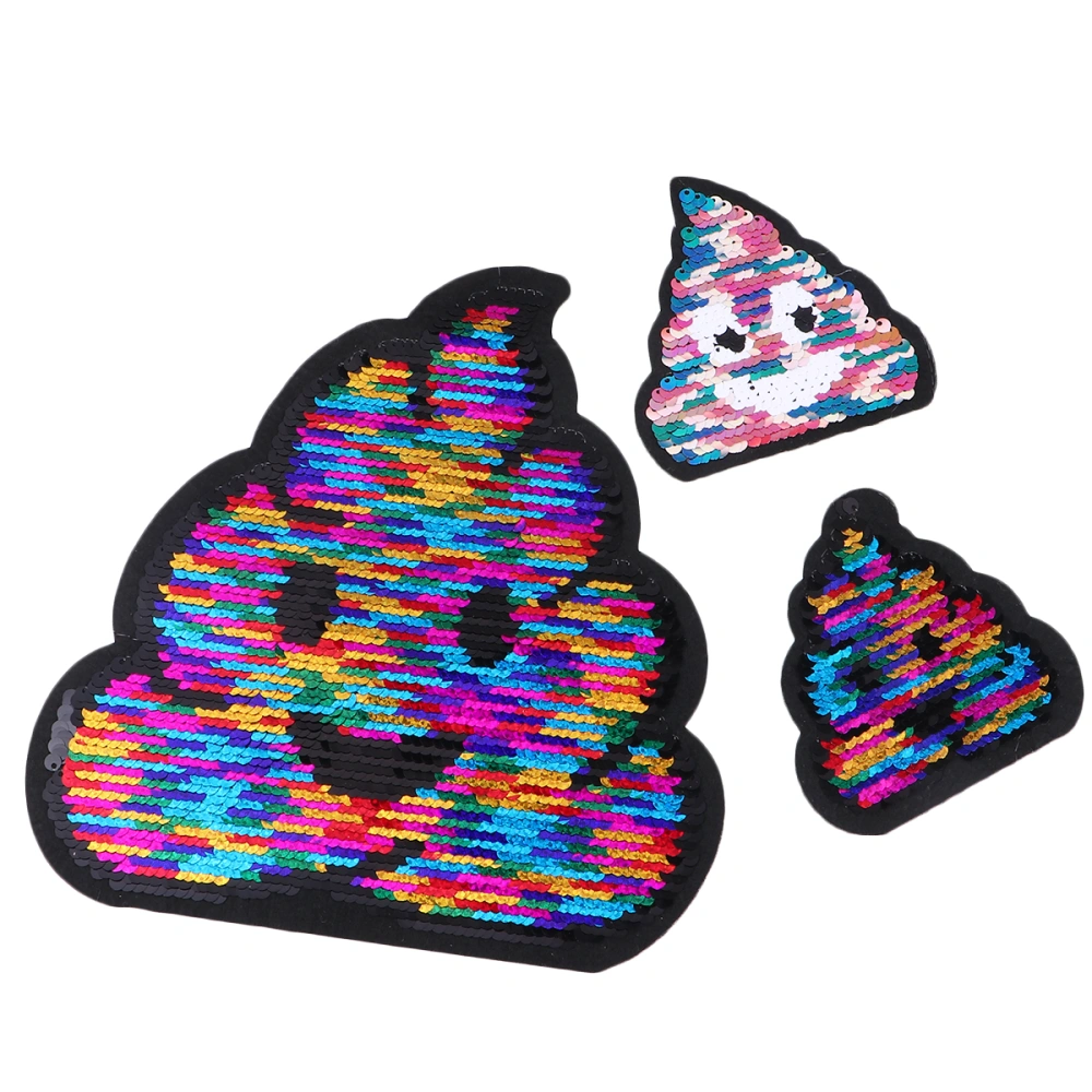 3Pcs Embroider Cloth Sticker Colorful Poo Shaped Sequin Cloth Stickers Reversible Clothing Patch Stickers (Mixed Type)