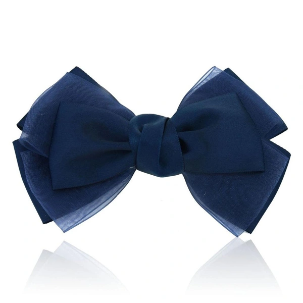 Delicate Sweet Women's Girls Silk Bow Bowknot Hair Clip Hairpin Headwear (Dark Blue)