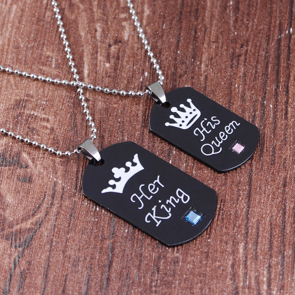 1 Pair Necklace Pendant Her King and His Queen Black Necklace Stainless Steel Jewelry