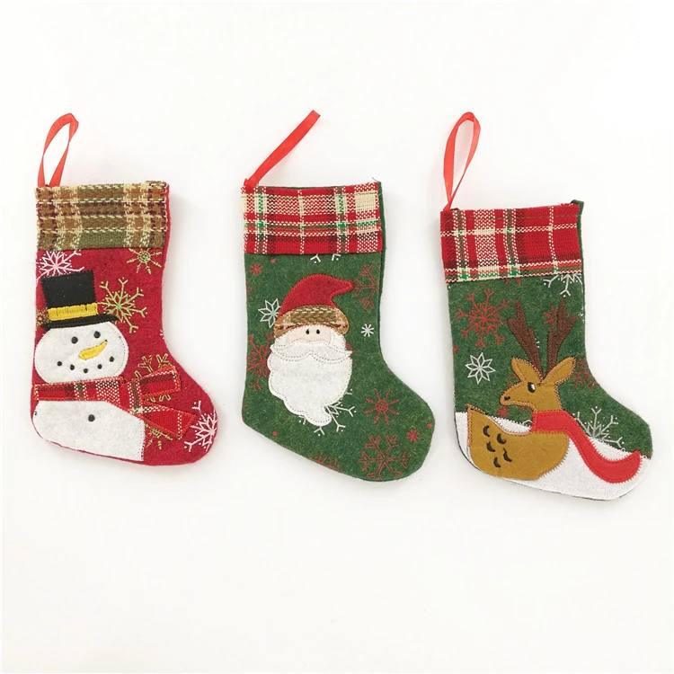 Christmas Holiday Decorations Props Embroidered Snowman Socks