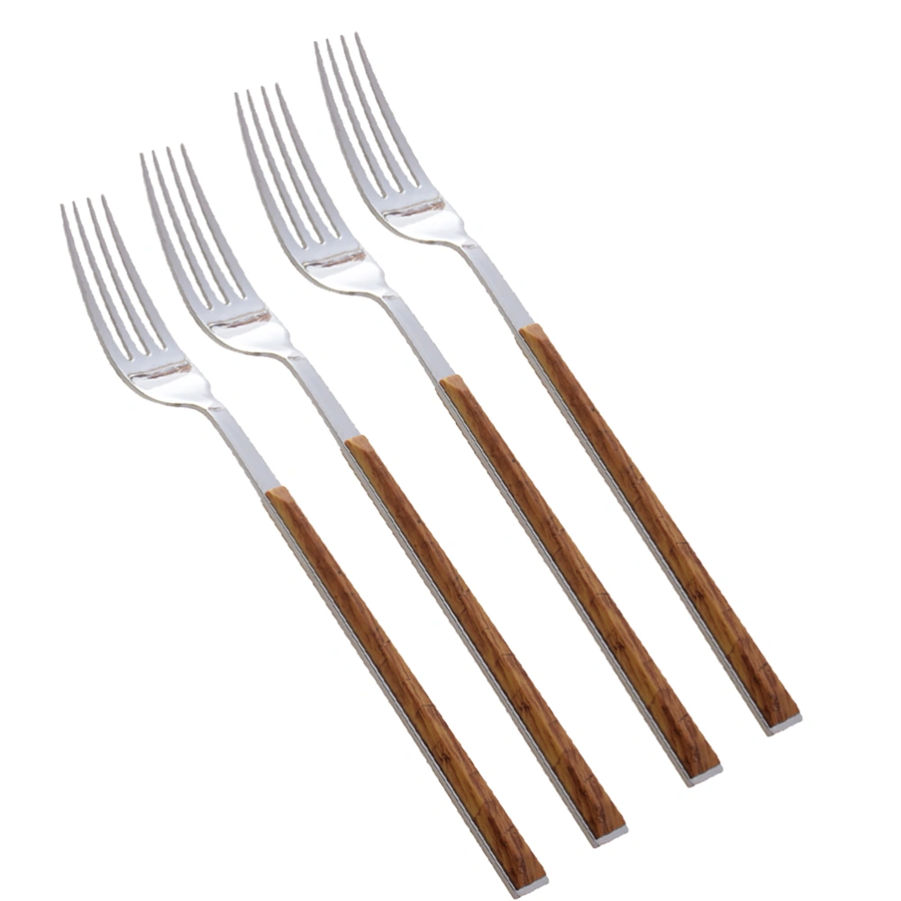 4pcs Stainless Steel Flatware Set Portable Tableware Imitation Wood Handle Fork Spoon Steak Cutter Fruit Cutlery Kit (Fork)