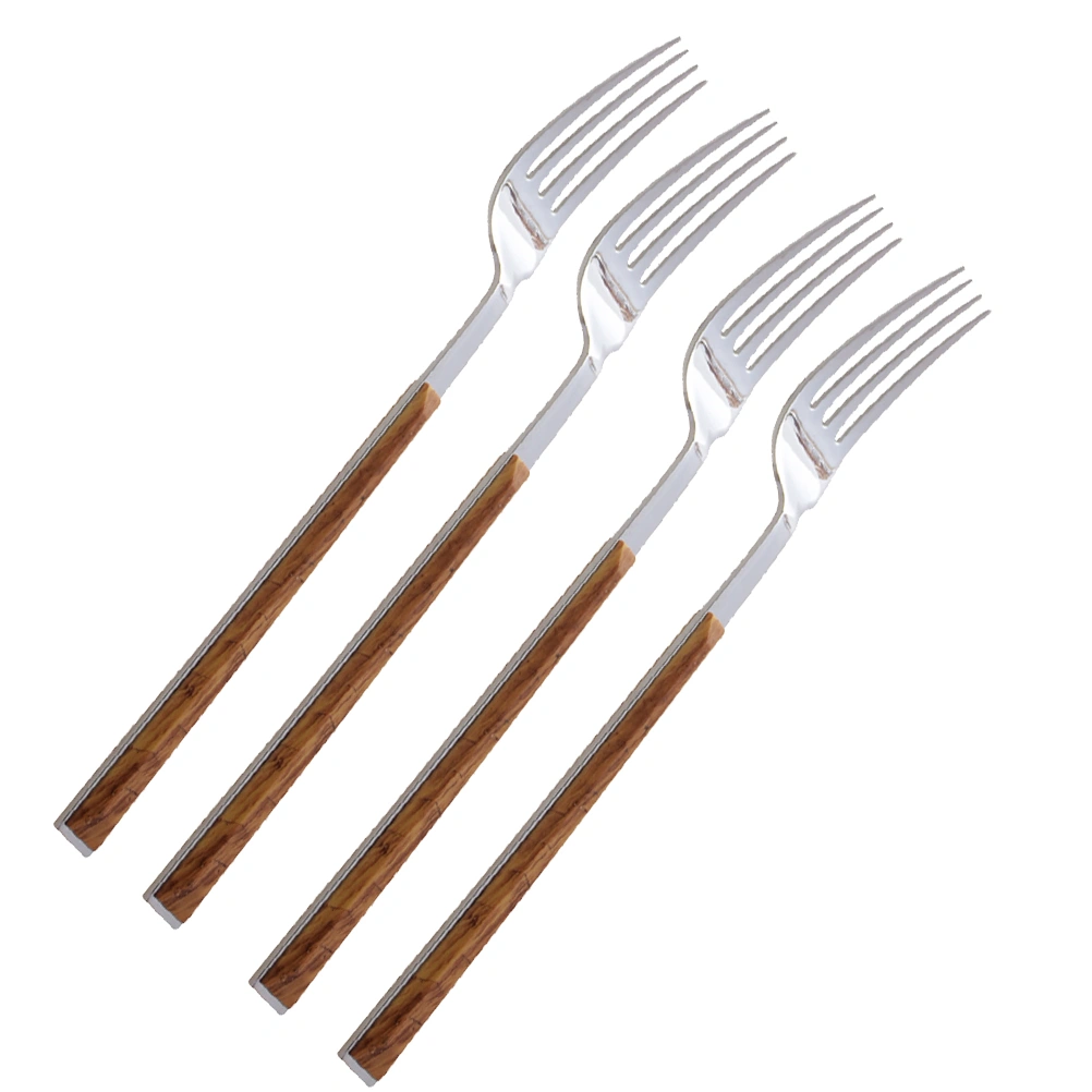 4pcs Stainless Steel Flatware Set Portable Tableware Imitation Wood Handle Fork Spoon Steak Cutter Fruit Cutlery Kit (Fork)