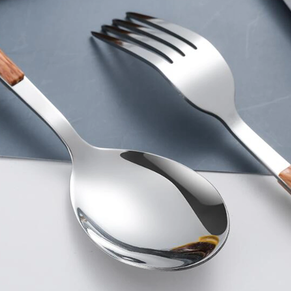 4pcs Stainless Steel Flatware Set Portable Tableware Imitation Wood Handle Fork Spoon Steak Cutter Fruit Cutlery Kit (Fork)
