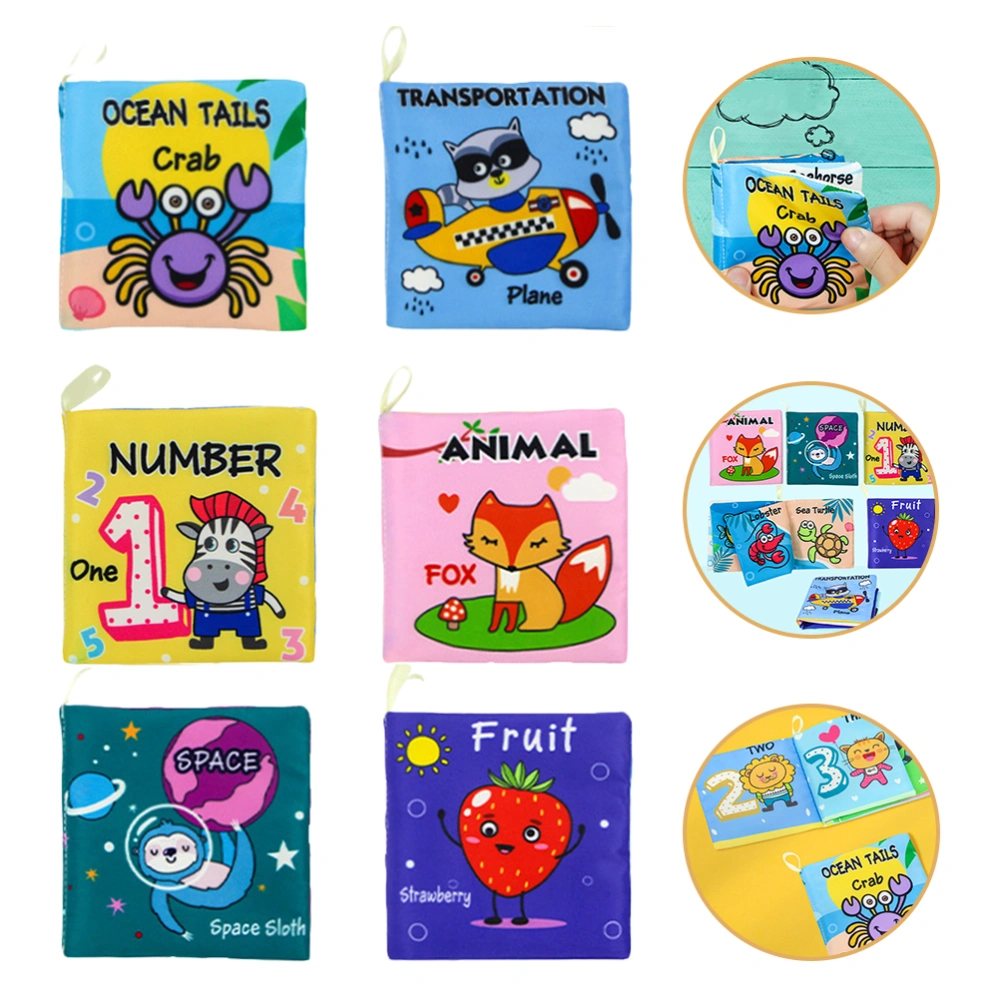 6pcs Early Education Cloth Books Animal Space Transportation Recognition Books