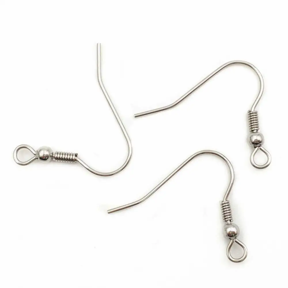 100Pcs 0.7x20x18mm Simple Earring Accessories Environmental Protection Spring Bead Earing Hook for Woman Lady Female (Silver)