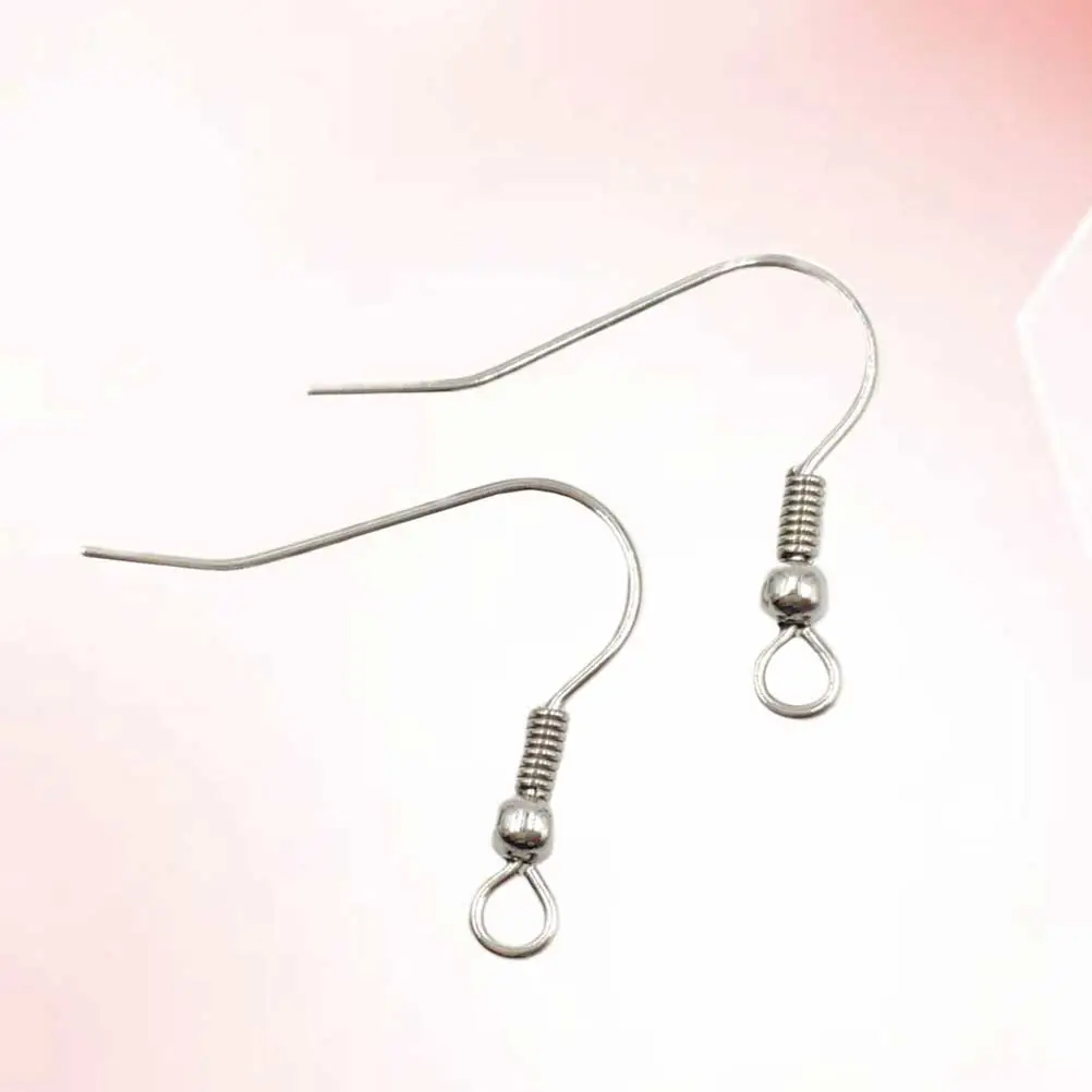 100Pcs 0.7x20x18mm Simple Earring Accessories Environmental Protection Spring Bead Earing Hook for Woman Lady Female (Silver)