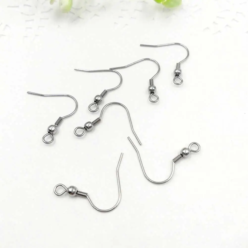 100Pcs 0.7x20x18mm Simple Earring Accessories Environmental Protection Spring Bead Earing Hook for Woman Lady Female (Silver)