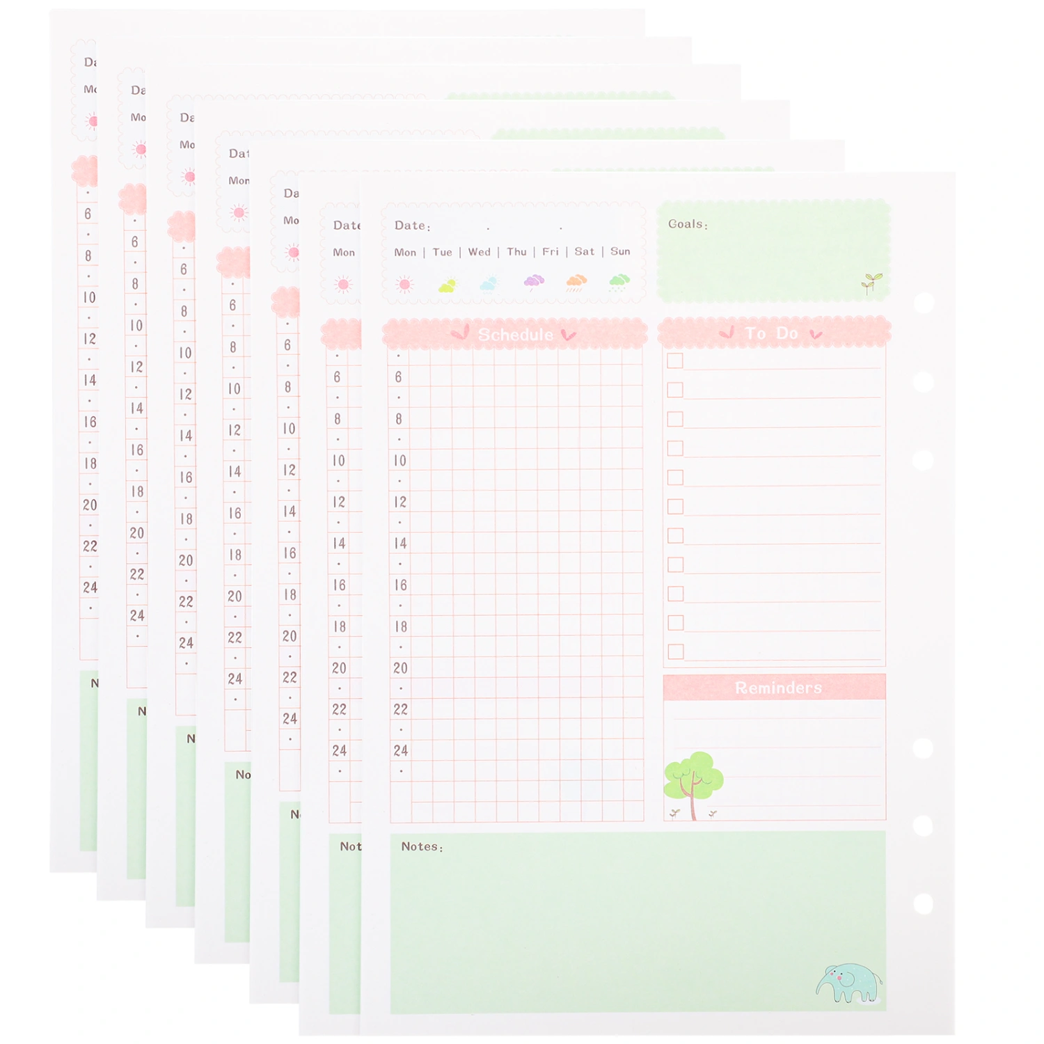 2pcs Colorful A5 Size 6 Holes Loose Leaf Paper Filler Paper Refills for Spiral Notebook Daily Planner Notepad (Daily Plan Pattern)
