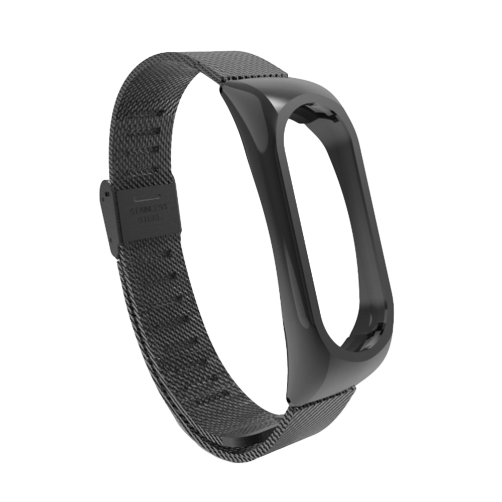 Metal Watch Wristband Strap Stainless Steel Wristband Strap for Mi Band 2 Watch (Black)