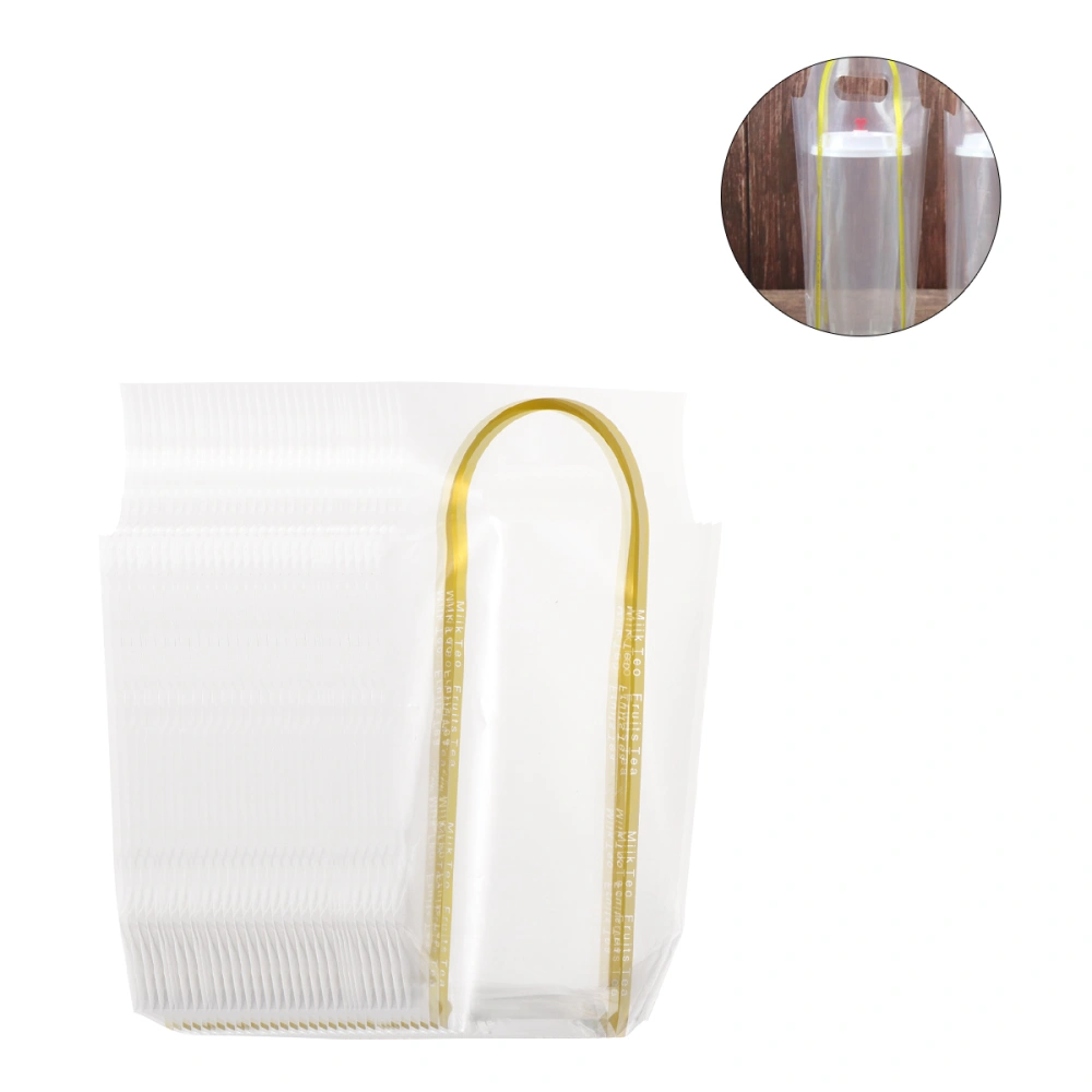 50pcs Tea Milk Takeaway Handbags PE Transparent Coffee Drinks Disposable Takeout Bags Carry Bags (Single Cup - Golden Edge)