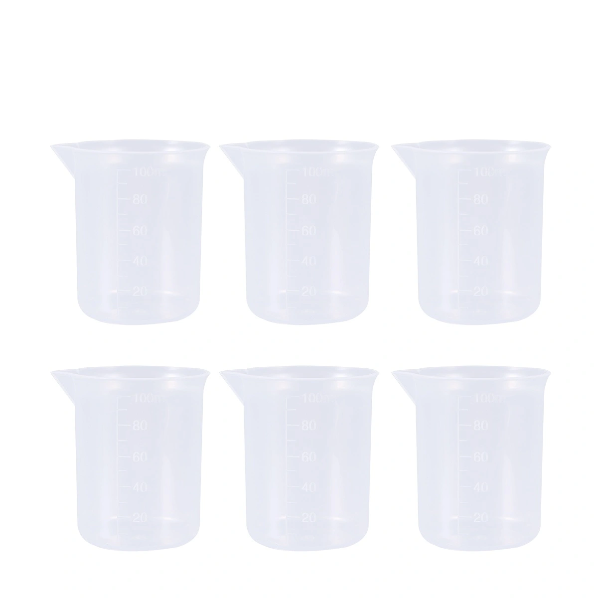 6pcs 100mL PP Plastic Graduation Beakers Measuring Cups Liquid Container