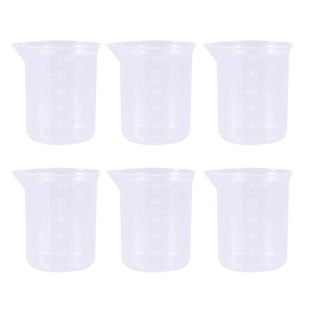 6pcs 100mL PP Plastic Graduation Beakers Measuring Cups Liquid Container