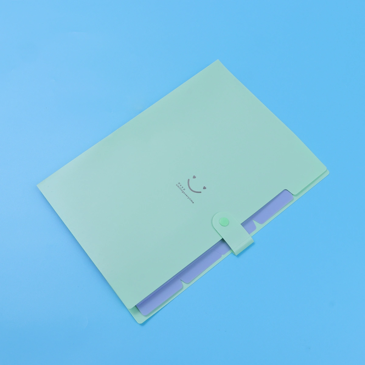 Creative Candy Color Expanding File Folders 5 Pockets Plastic Container A4 Letter Size Snap Closure Accordion Folder Paper Document Organizer (Light Green)