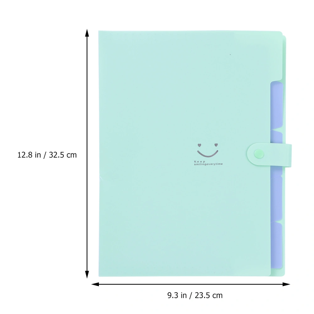 Creative Candy Color Expanding File Folders 5 Pockets Plastic Container A4 Letter Size Snap Closure Accordion Folder Paper Document Organizer (Light Green)