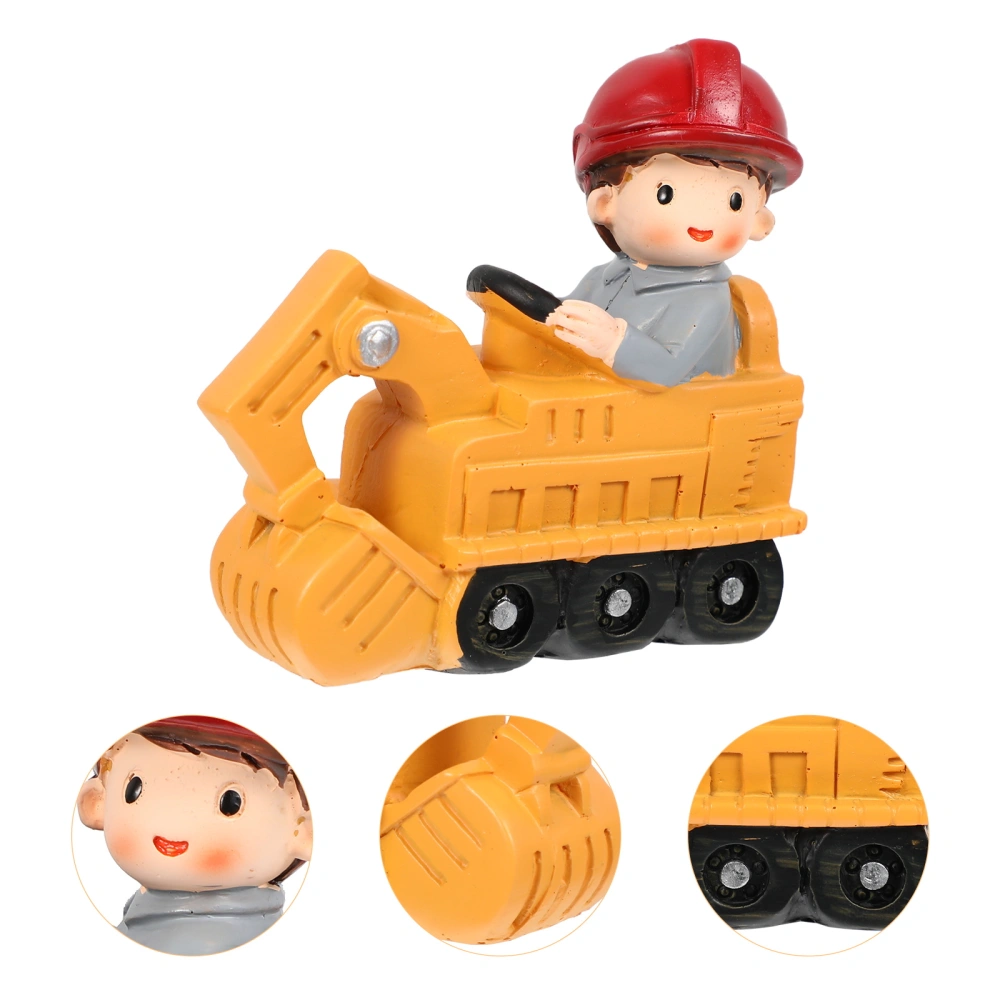 1pc Adorable Excavator Boy Cake Topper Resin Birthday Cake Topper Decoration