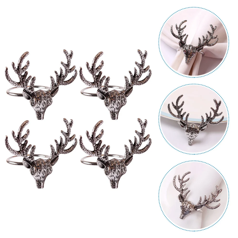 4pcs Deer Head Napkin Rings Christmas Napkin Buckle Xmas Party Holiday Dinner Decor