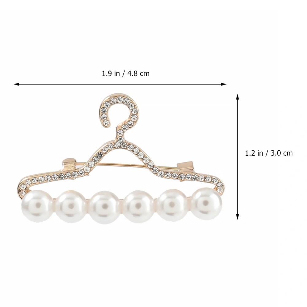 1Pc Alloy Brooch Coat Hanger Shaped Brooch Rhinestone Pearl Corsage Gift