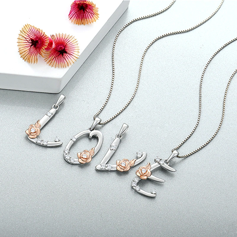 925 Sterling Silver Necklace Jewellery Female Collarbone Chain Hundred With English 26 Letters Zircon Pendant