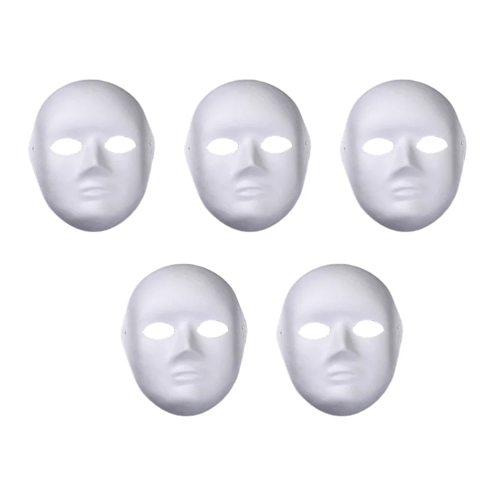 5 Pcs DIY Hand-painted Mask Eco-friendly Pulp Blank Mask Paintable Face Cover for Kindergarten Dance Ball Festival Party Performance Club (White Female Style)